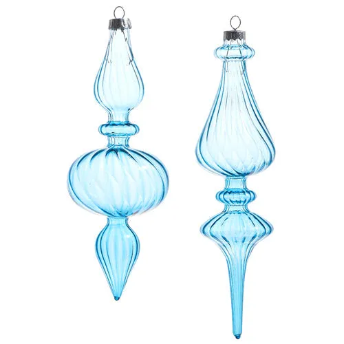 2023 Celebrate The Season 9.5" Light Blue Blown Glass Finial Ornament, Asst of 2