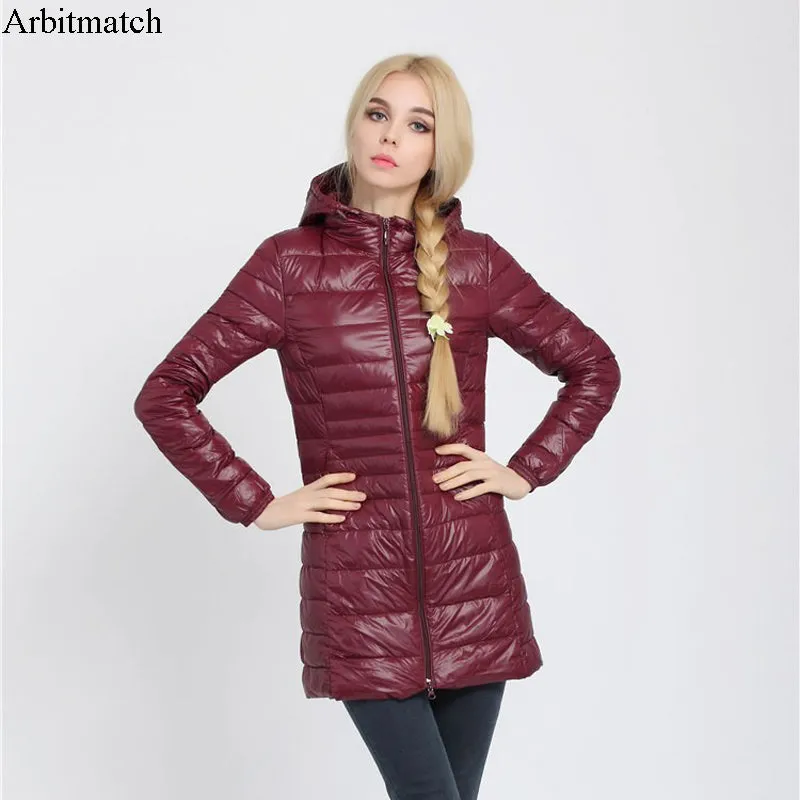 Arbitmatch Fashion Winter Down Jacket Women 90% Down Coat Female Ultra-light Long Parka Elegant Outwear Hooded Ladies Outerwear