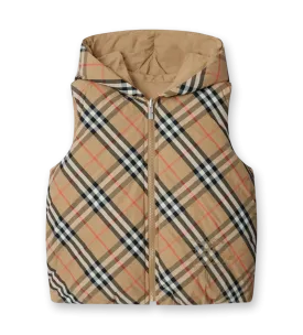 Baby Reversible Check Pattern Gilet Sand