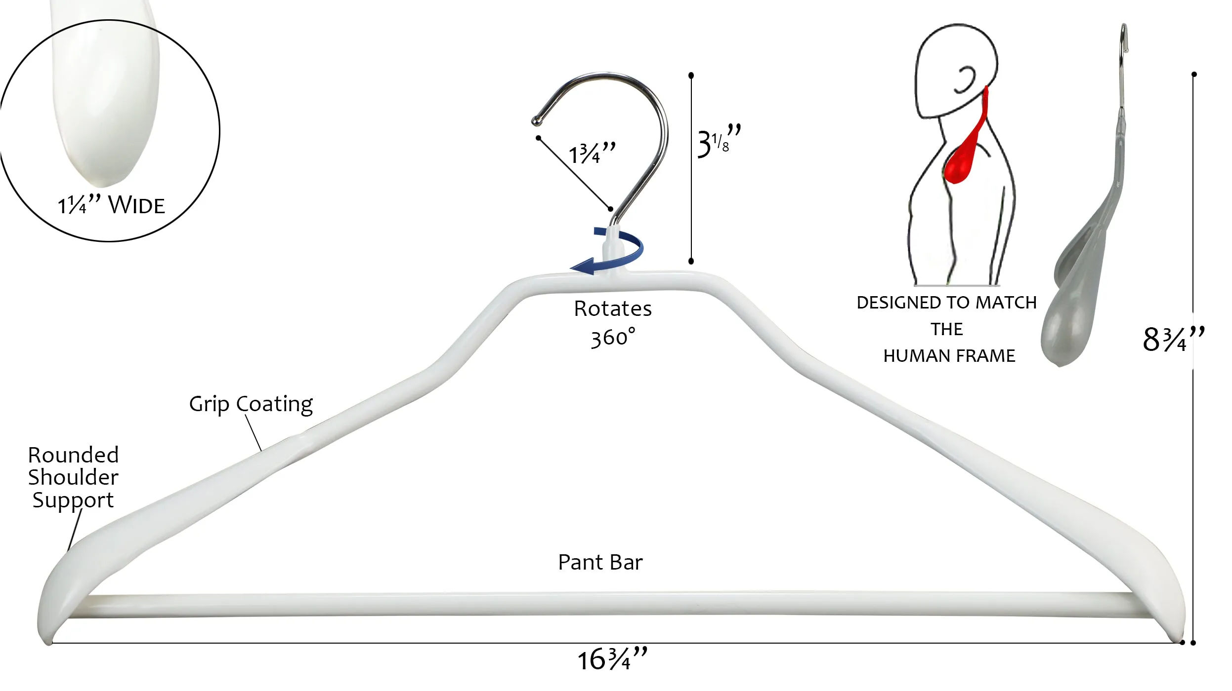 BodyForm, 42-LS, Pant Bar Hanger, White