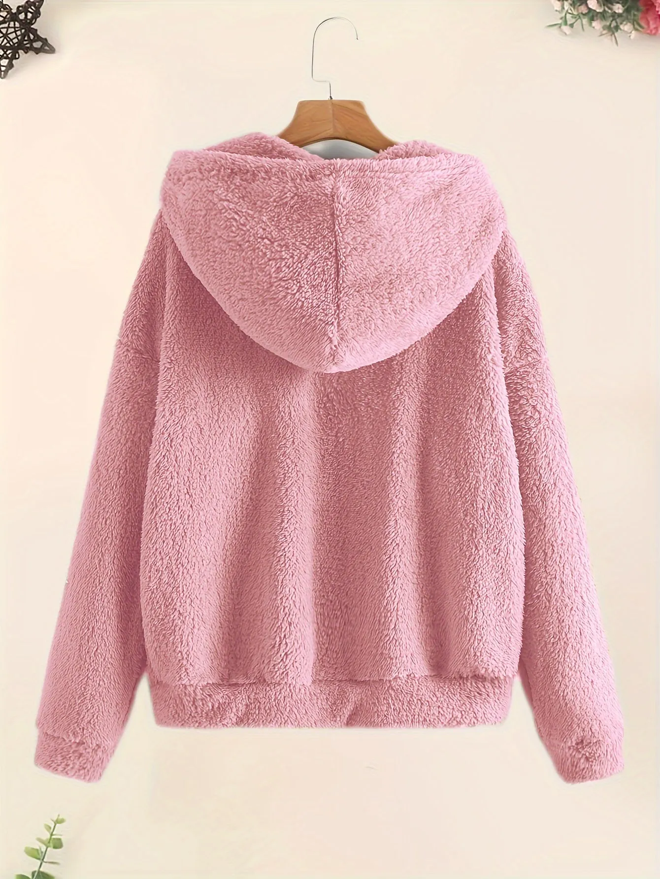 Cozy Plush Hoodie with Slant Pocket Casual Womens Outwear