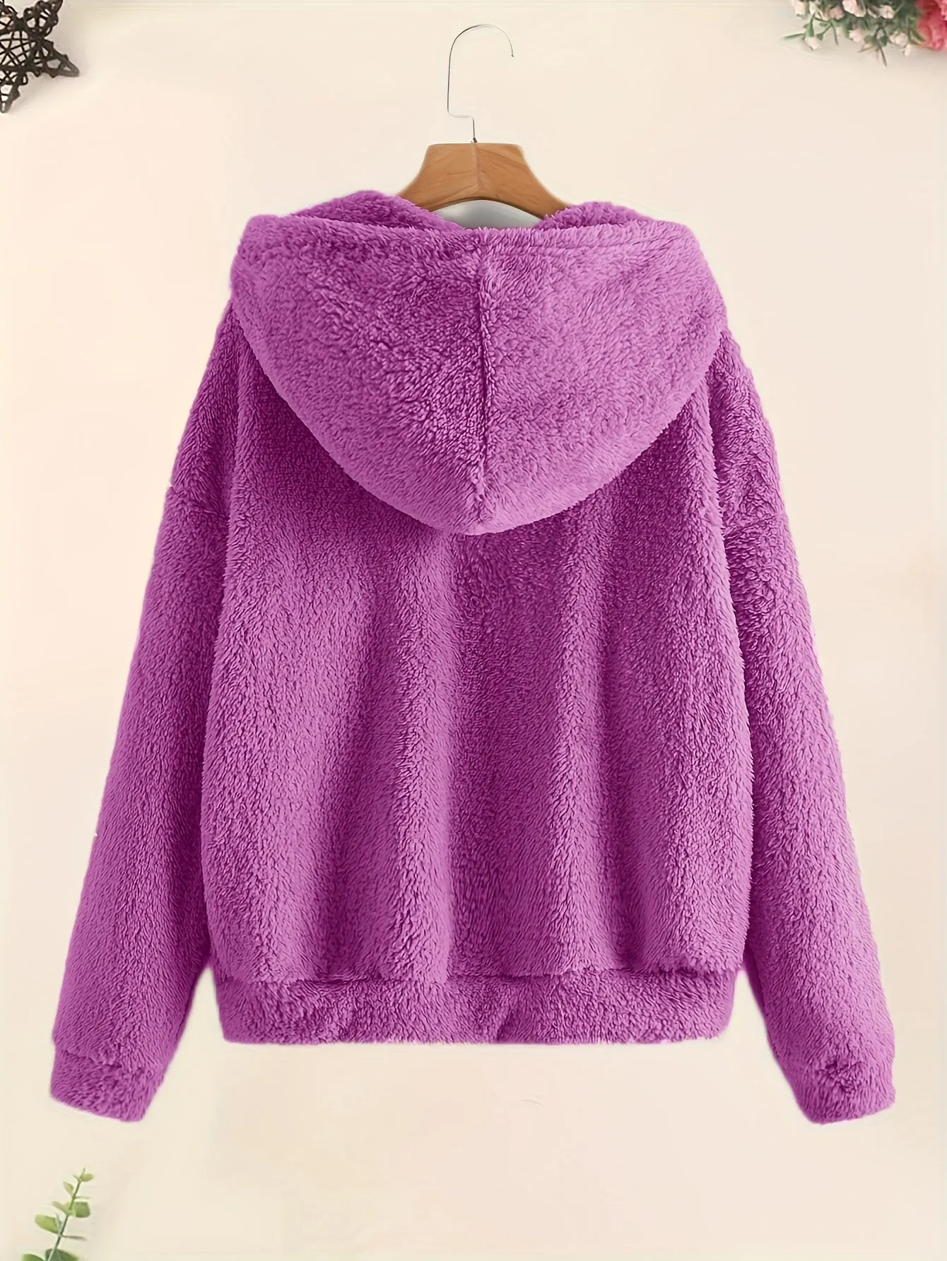 Cozy Plush Hoodie with Slant Pocket Casual Womens Outwear