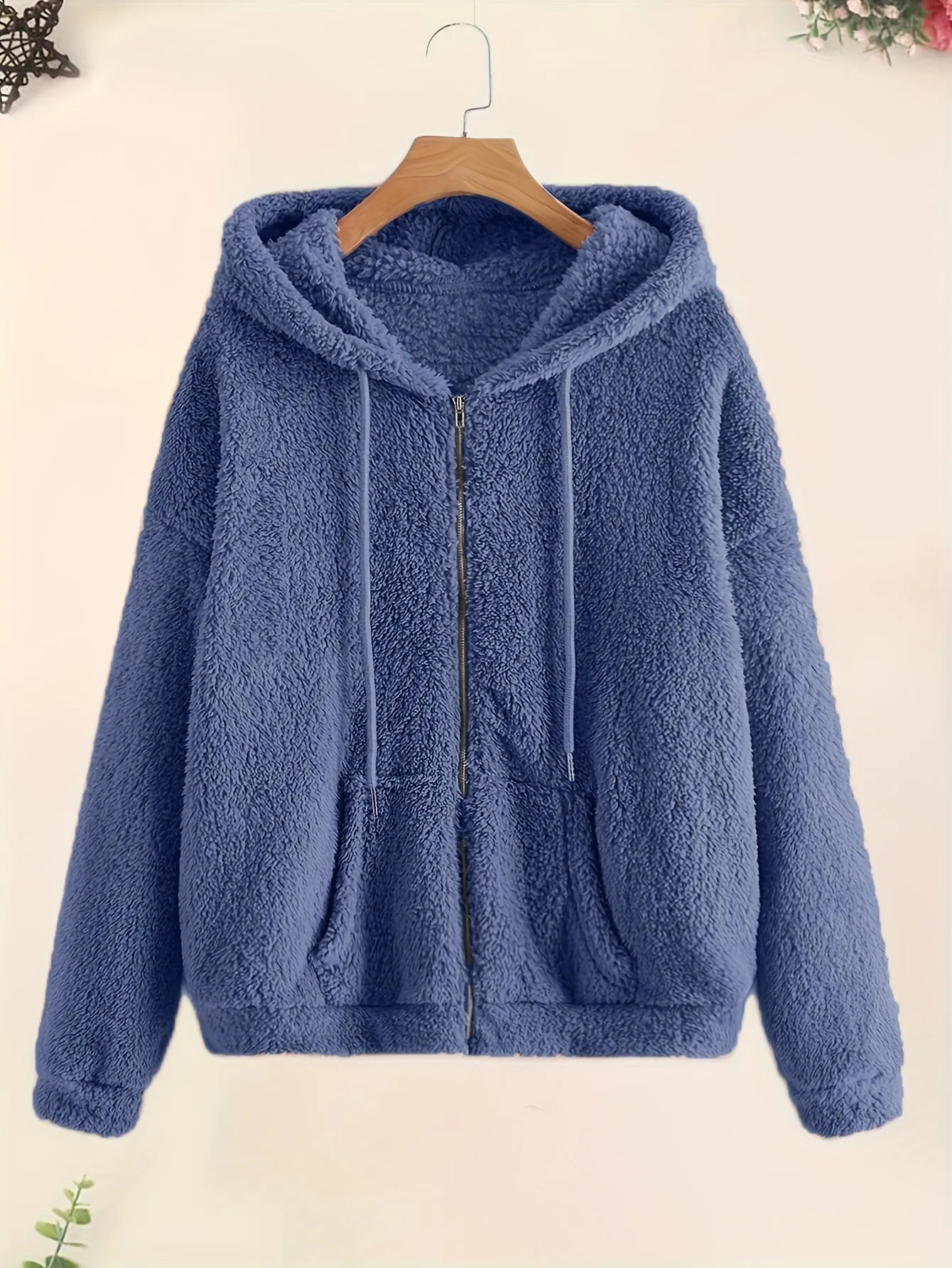 Cozy Plush Hoodie with Slant Pocket Casual Womens Outwear