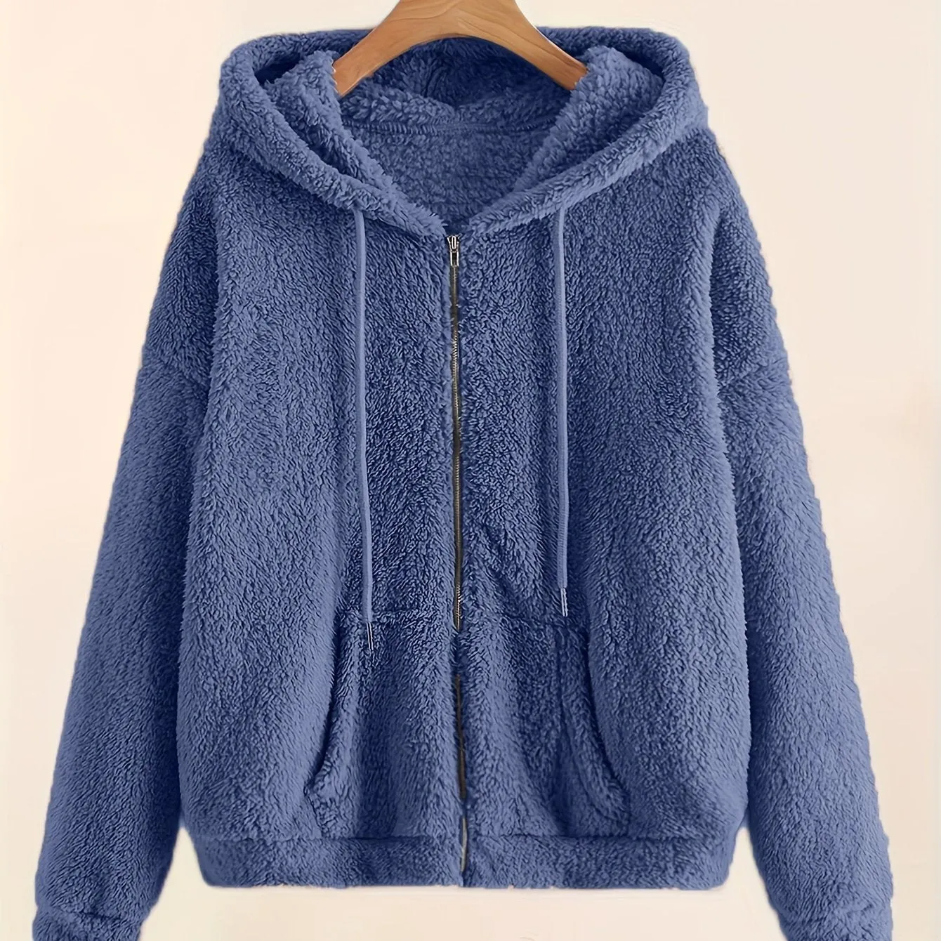 Cozy Plush Hoodie with Slant Pocket Casual Womens Outwear