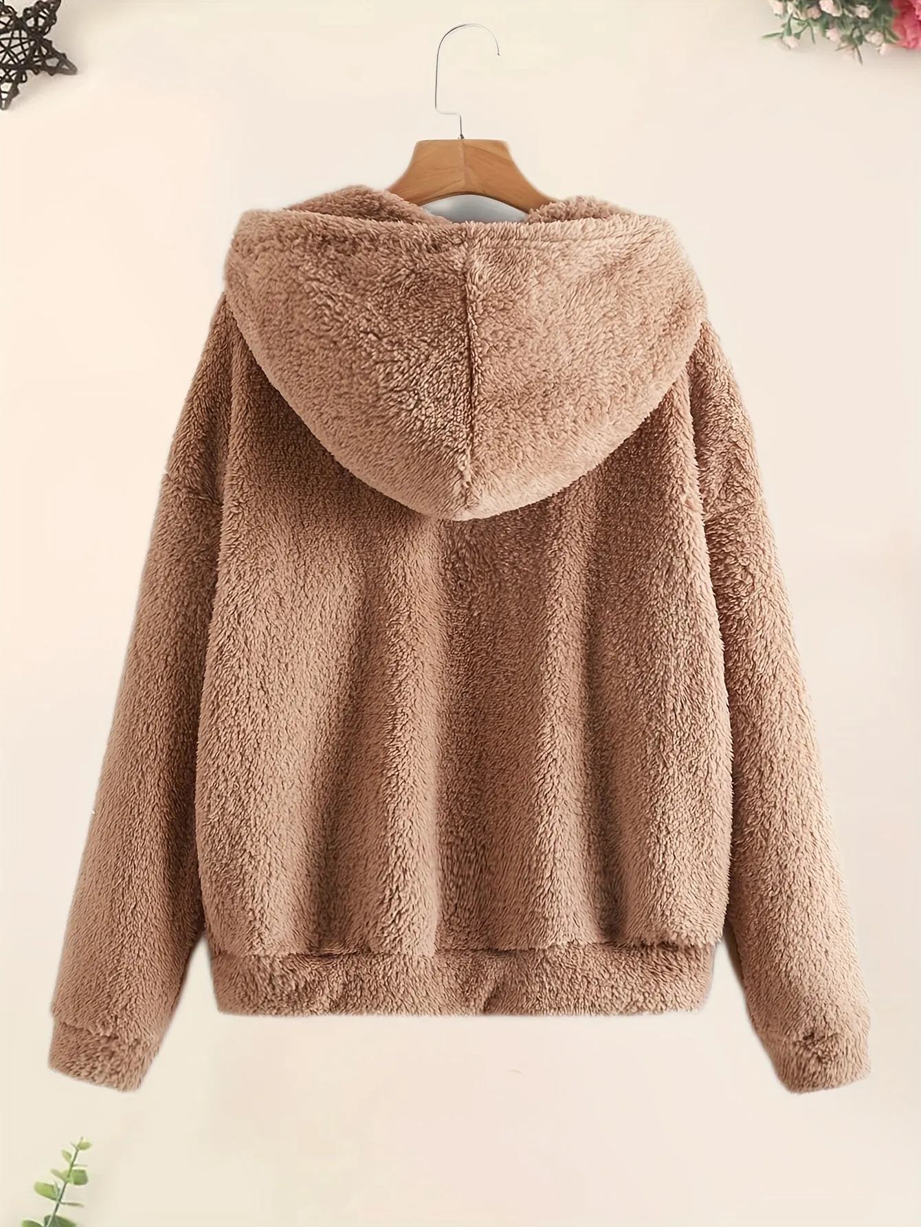 Cozy Plush Hoodie with Slant Pocket Casual Womens Outwear