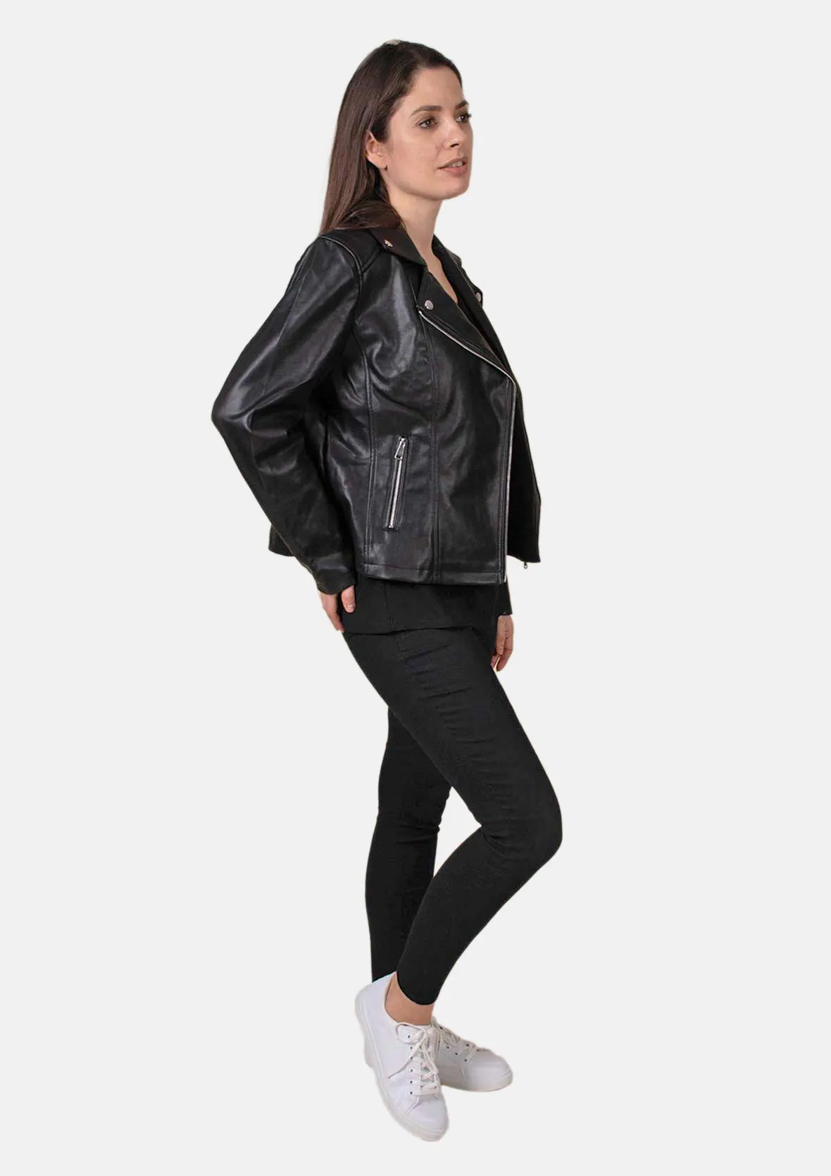 Front Zipper Faux Leather Biker Jacket