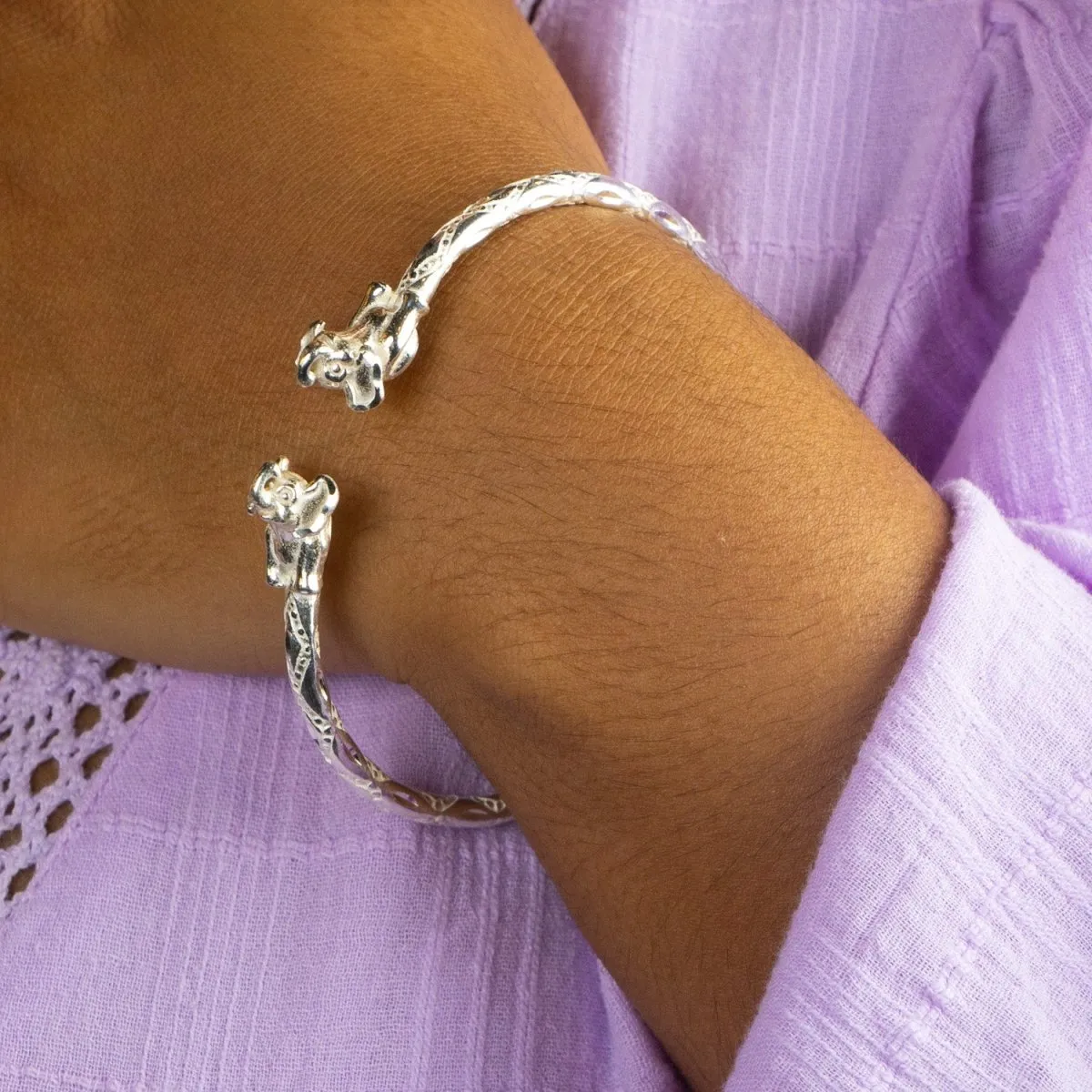 Heavy Elephant Bangle with Diamante Pattern