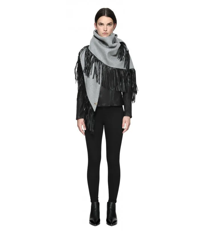 Mackage- Fida Scarf   Leather Fringe Light Grey