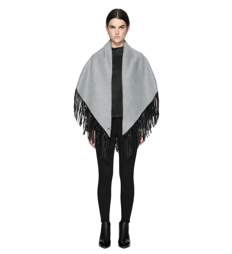 Mackage- Fida Scarf   Leather Fringe Light Grey