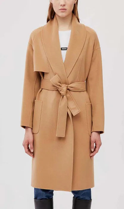 Mackage - Thalia Wool Robe Coat in Tan