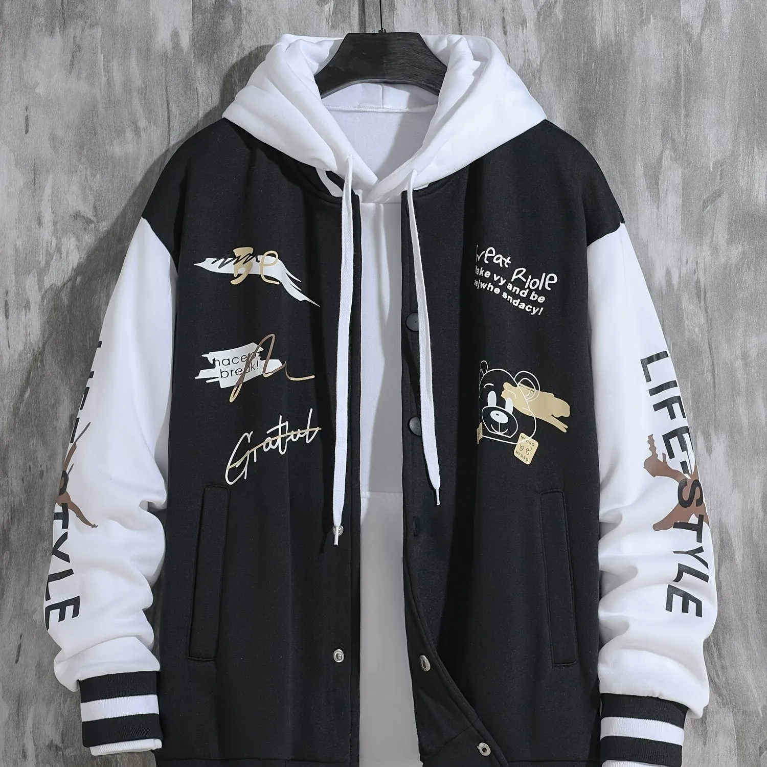 Mens College Varsity Jacket Letter Print Baseball Coat for SpringAutumn