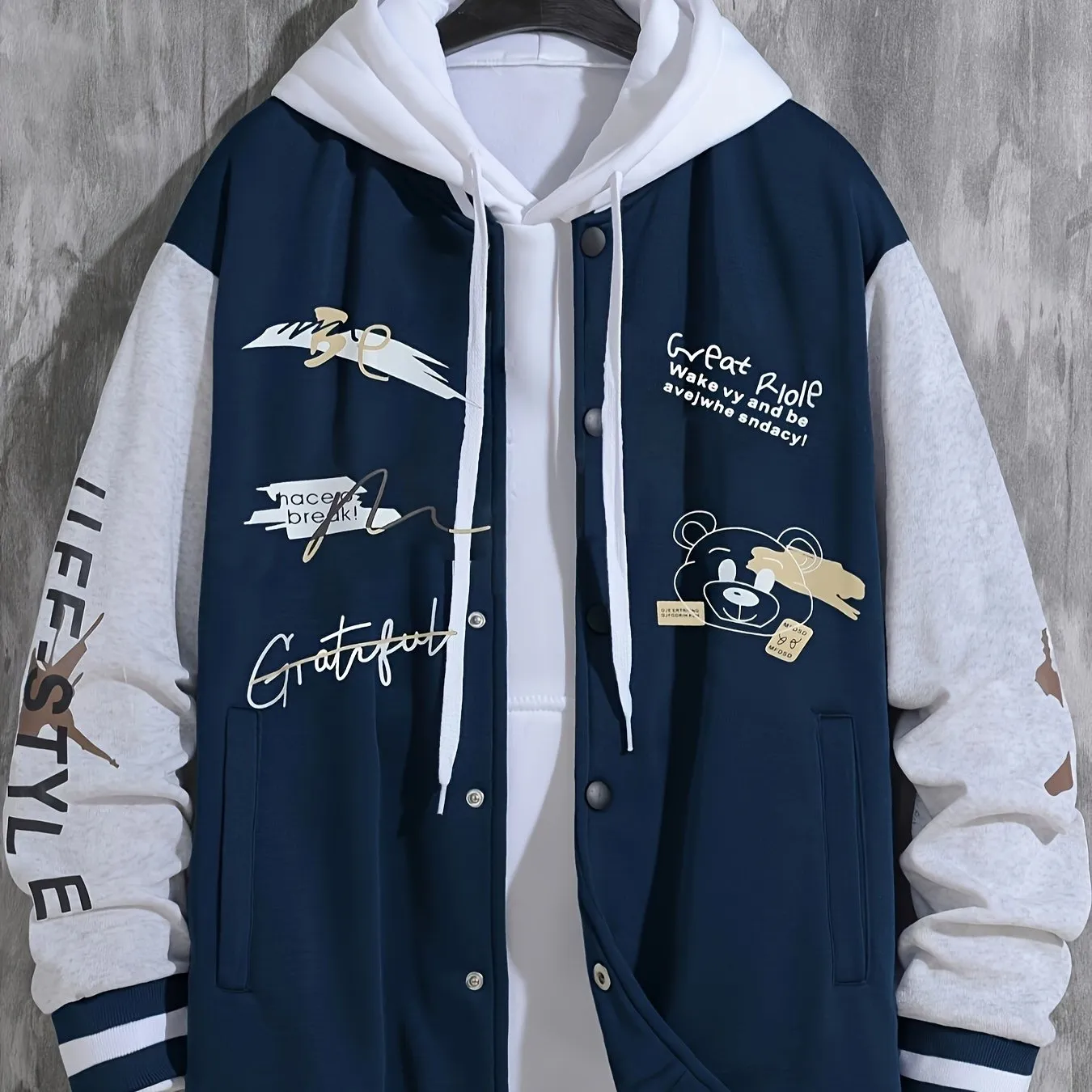 Mens College Varsity Jacket Letter Print Baseball Coat for SpringAutumn