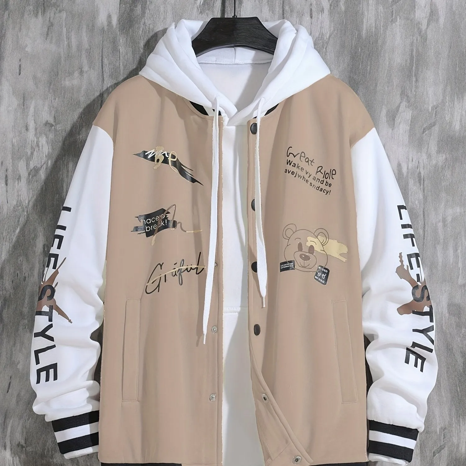 Mens College Varsity Jacket Letter Print Baseball Coat for SpringAutumn