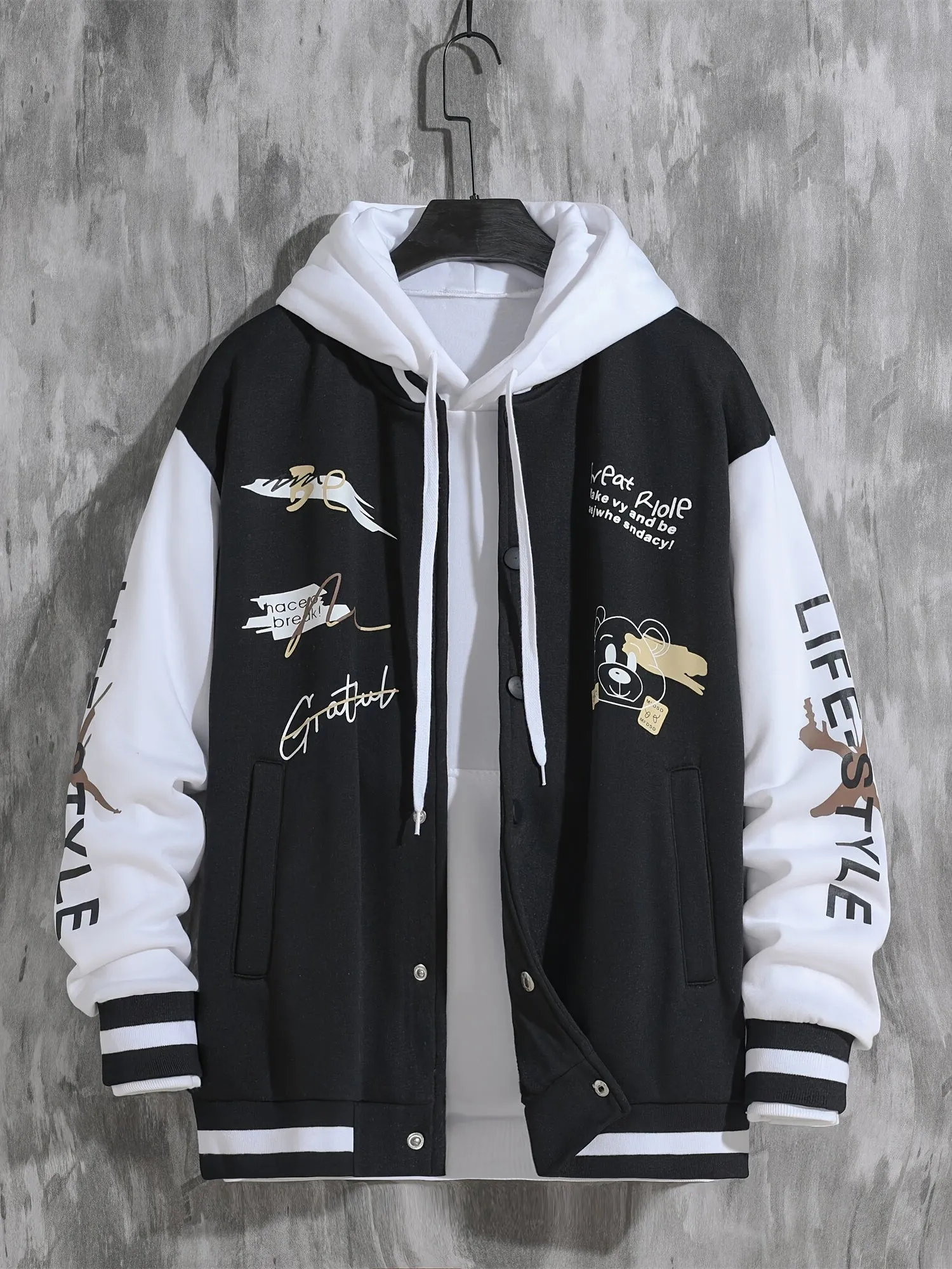 Mens College Varsity Jacket Letter Print Baseball Coat for SpringAutumn