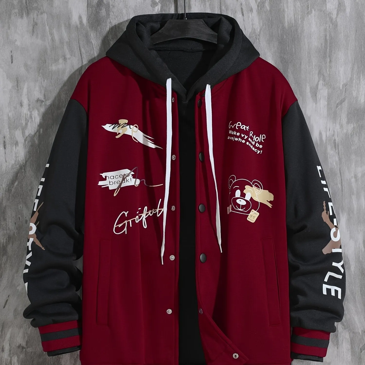 Mens College Varsity Jacket Letter Print Baseball Coat for SpringAutumn