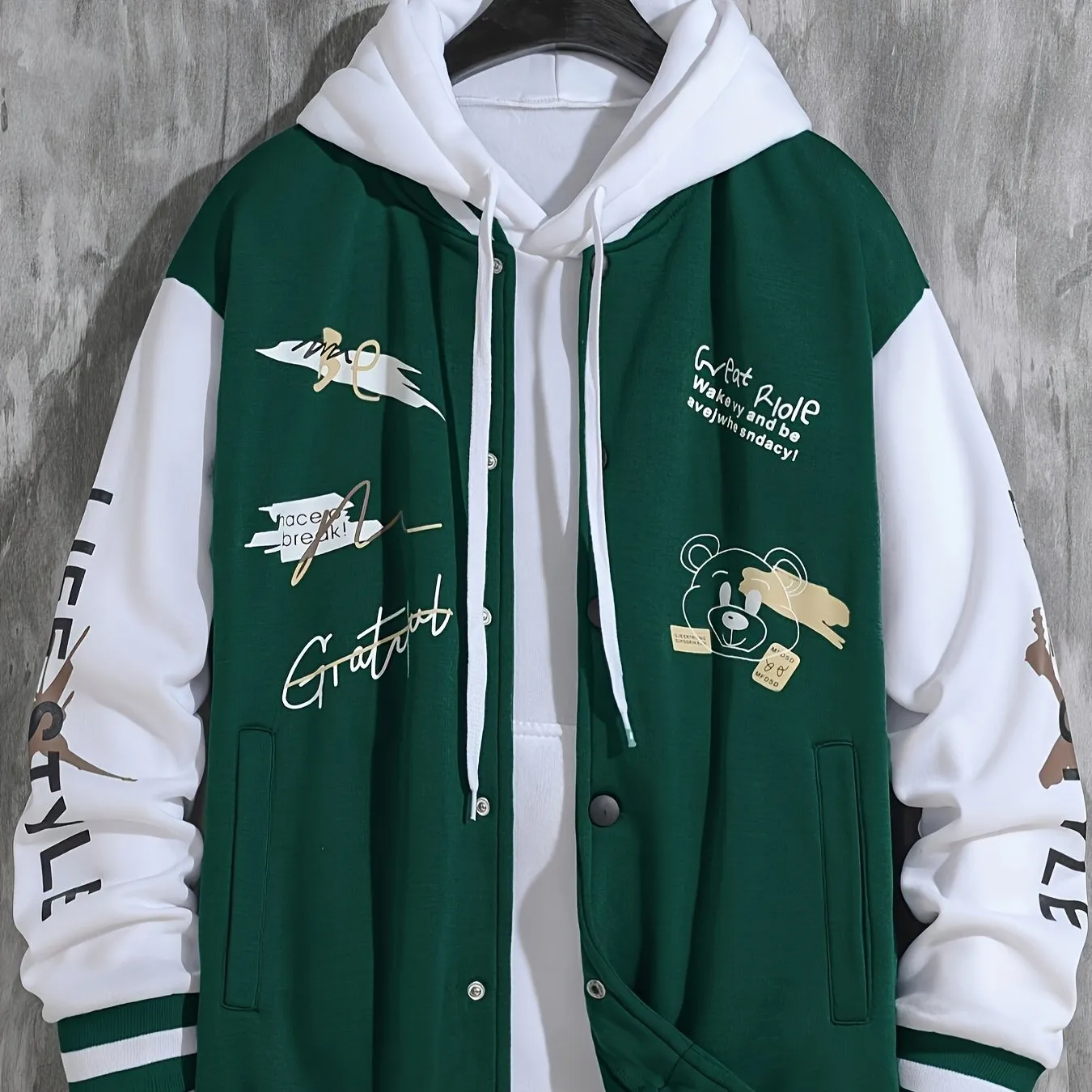 Mens College Varsity Jacket Letter Print Baseball Coat for SpringAutumn