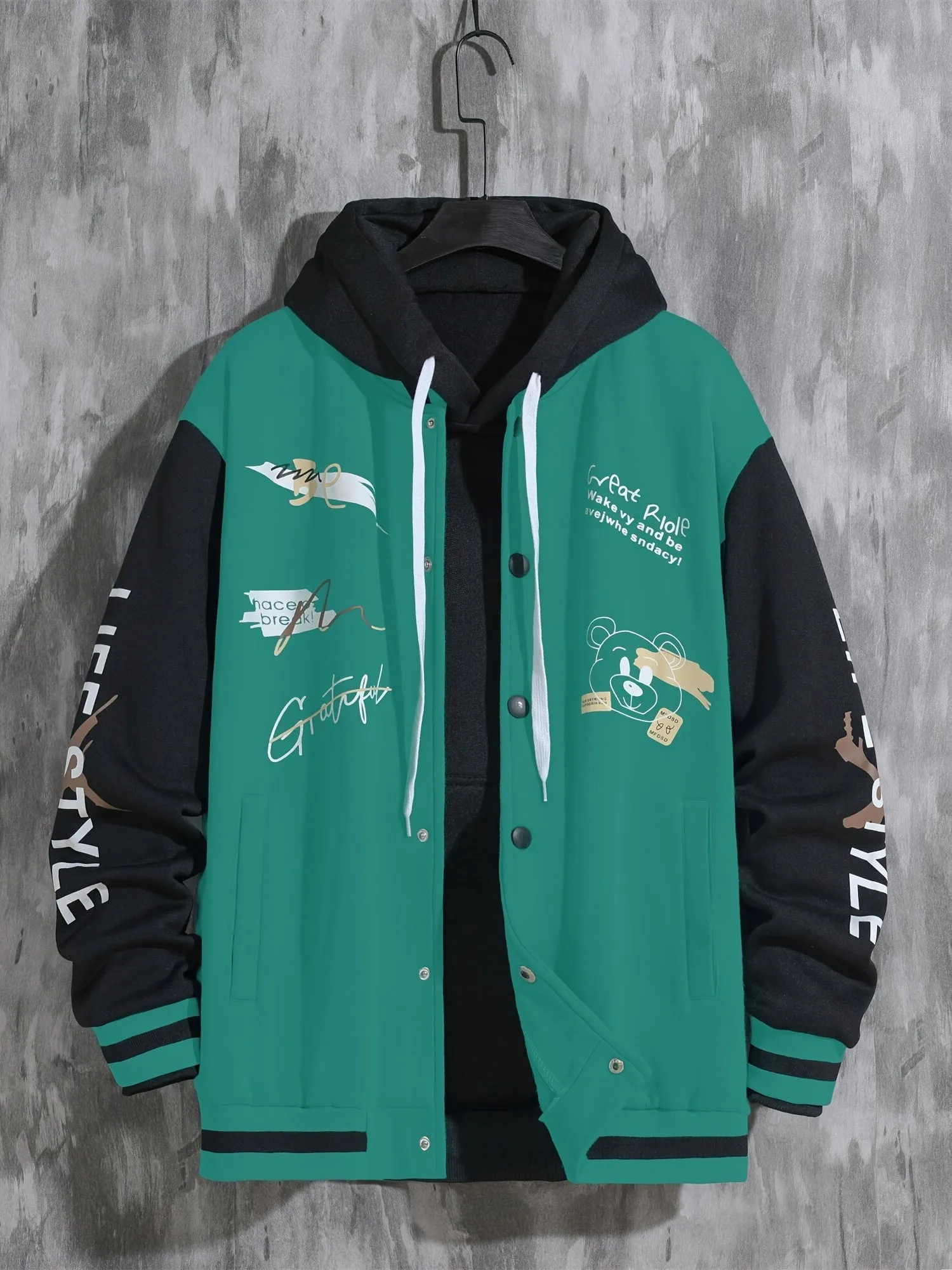 Mens College Varsity Jacket Letter Print Baseball Coat for SpringAutumn