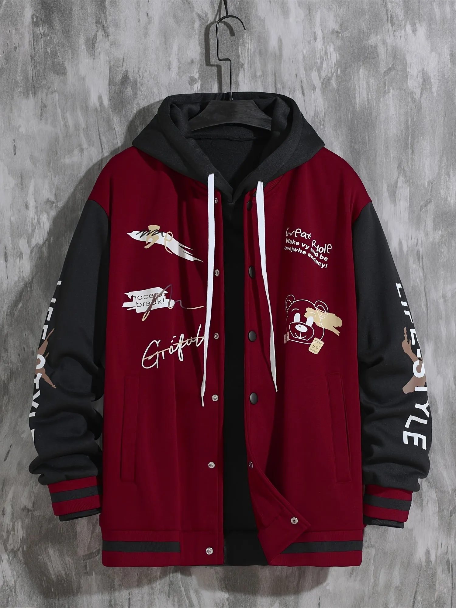 Mens College Varsity Jacket Letter Print Baseball Coat for SpringAutumn