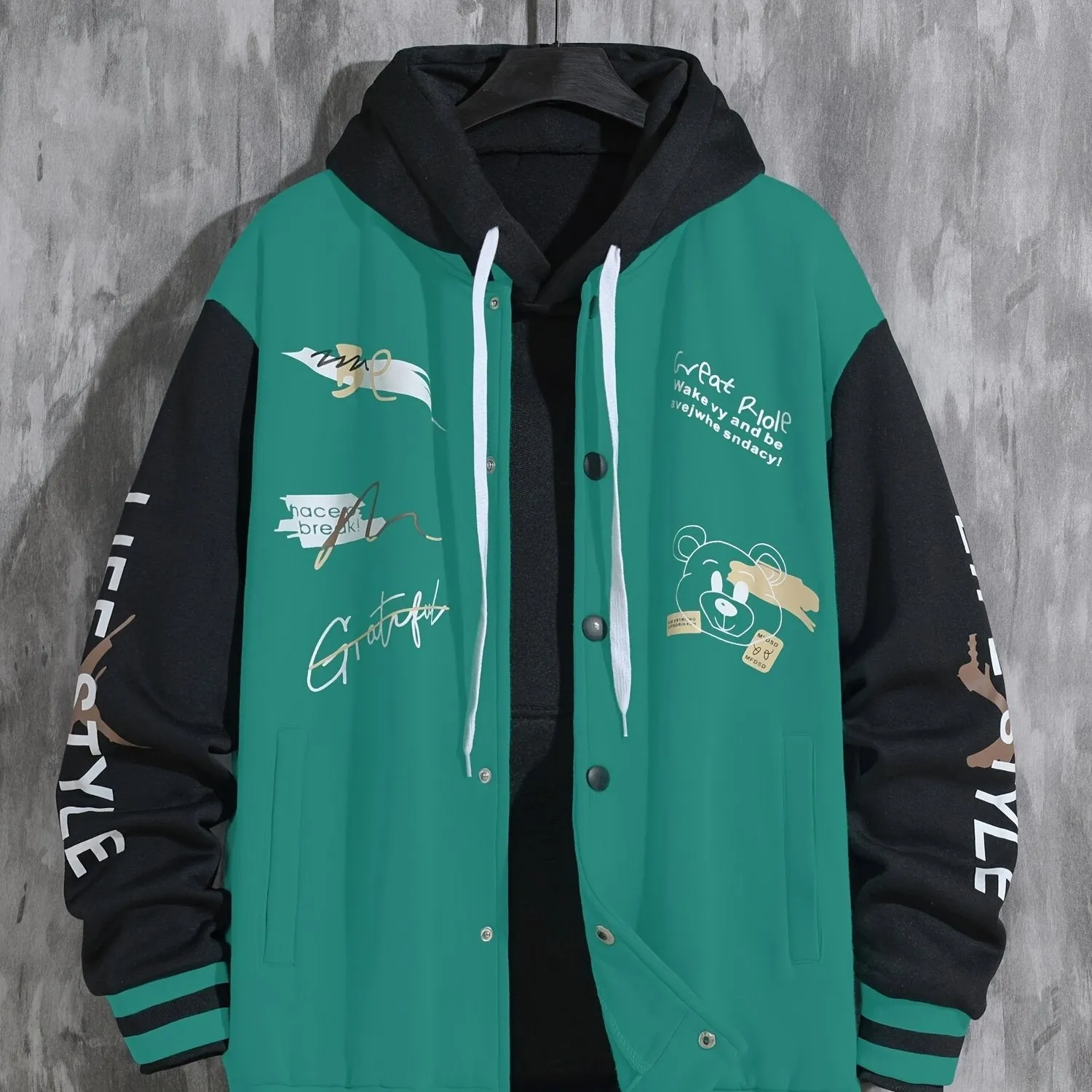 Mens College Varsity Jacket Letter Print Baseball Coat for SpringAutumn