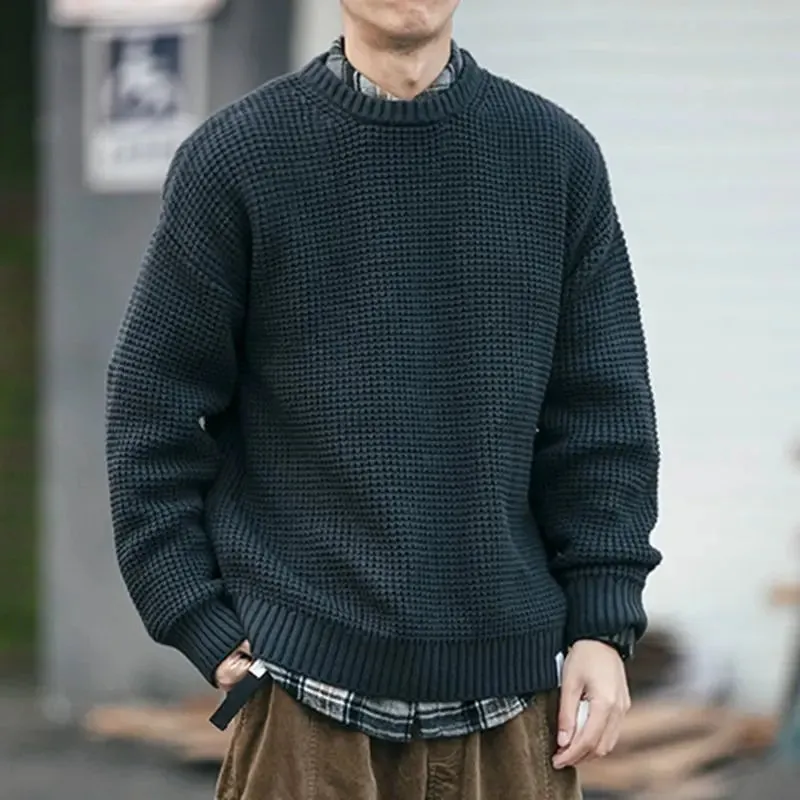 Men's Heavy Knit Loose Solid Color Casual Sweater