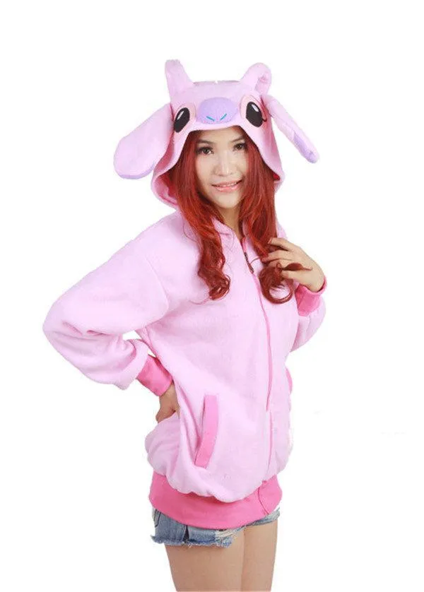 New Pink Stitch Zip-up Hoodie Long Sleeve Cosplay Costume