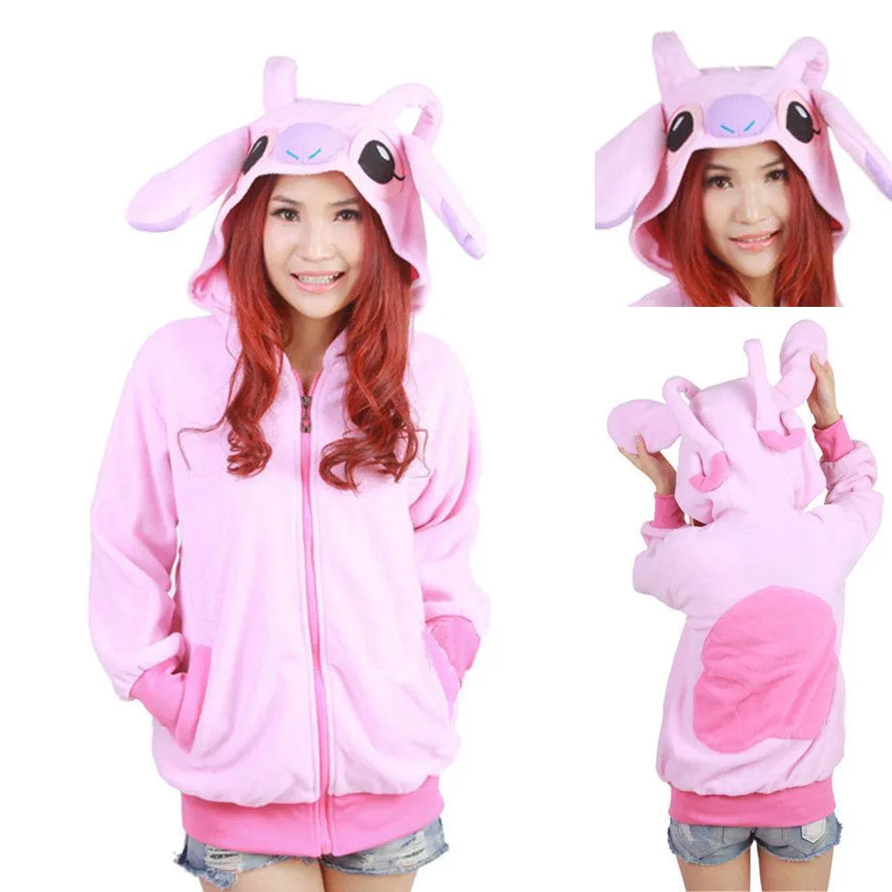 New Pink Stitch Zip-up Hoodie Long Sleeve Cosplay Costume