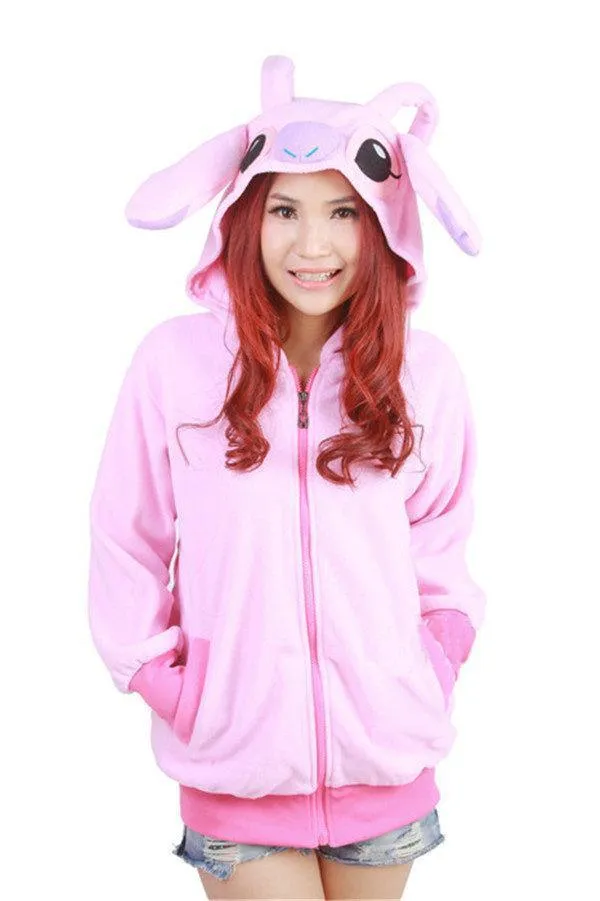 New Pink Stitch Zip-up Hoodie Long Sleeve Cosplay Costume