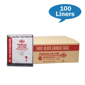 Premium Heavy Duty 240Lt Black Bin Liners