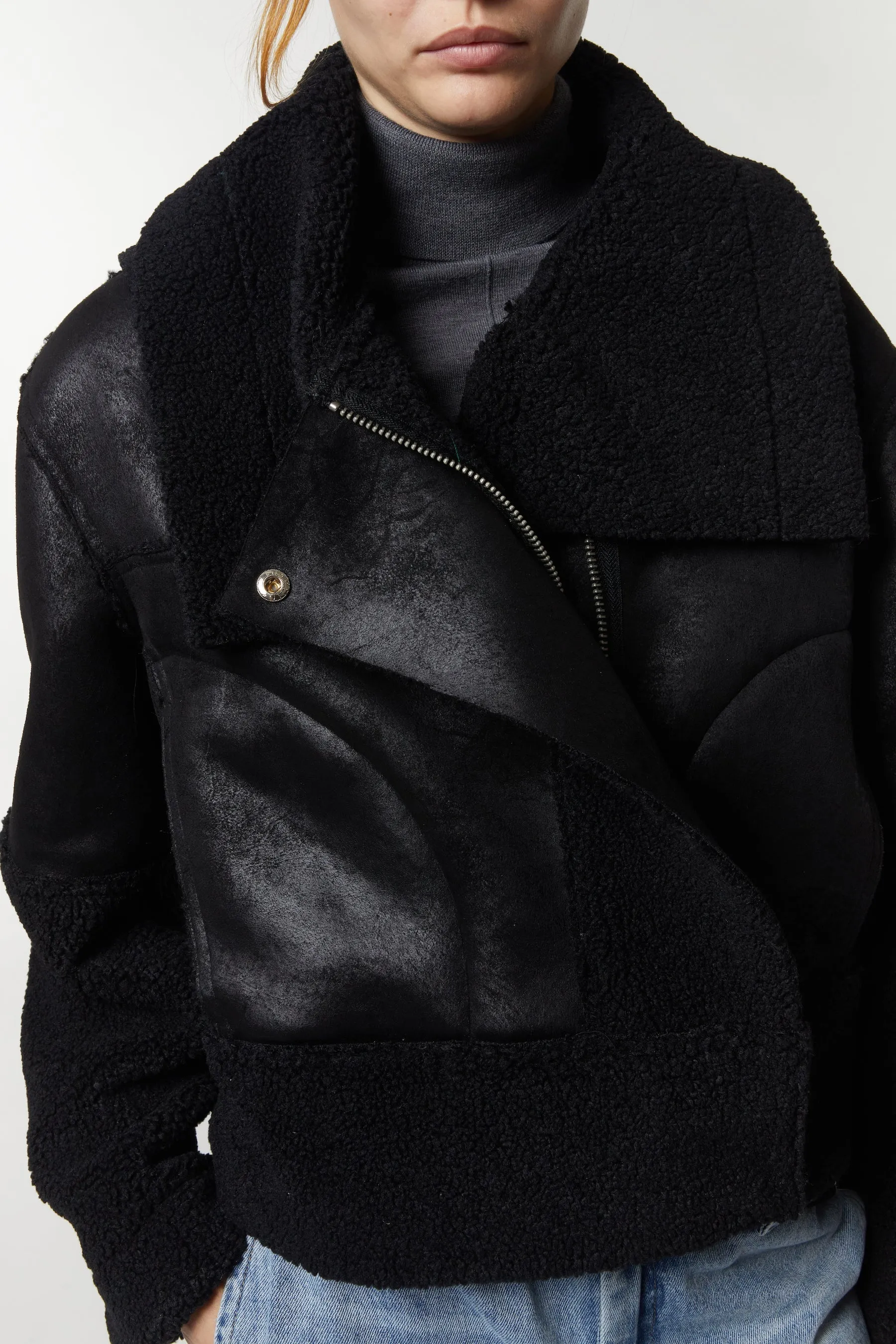 Saint Art New York - Marlise Faux Shearling Moto Jacket in Black