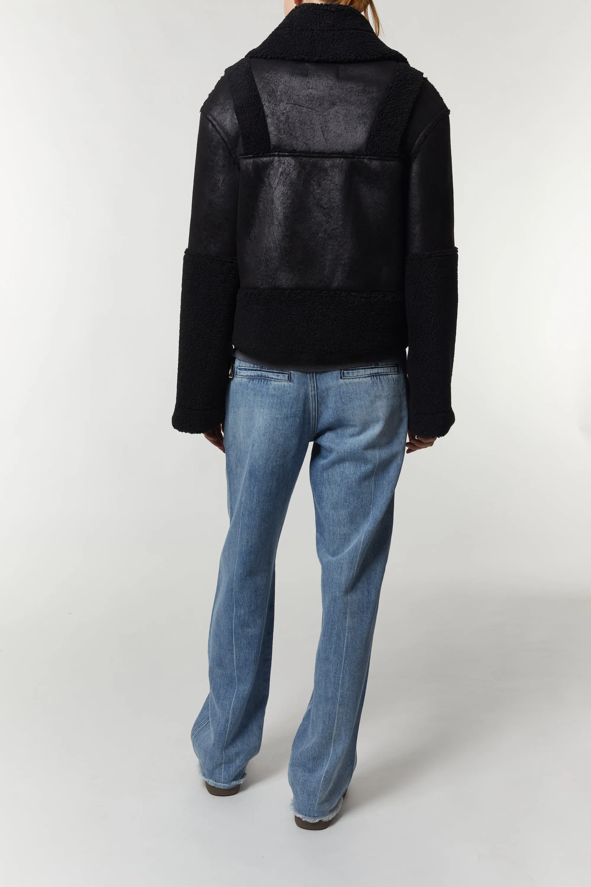 Saint Art New York - Marlise Faux Shearling Moto Jacket in Black