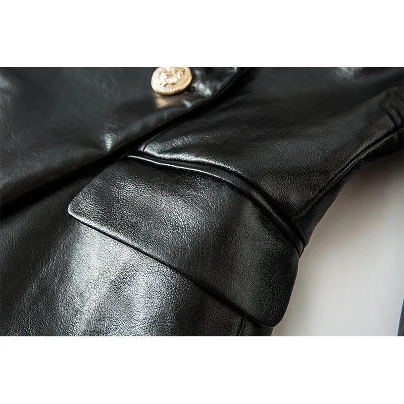 Trendy Black Faux Leather Blazer Jacket