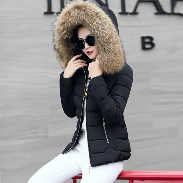 Trendy Faux Fur Hooded Puffy Coat