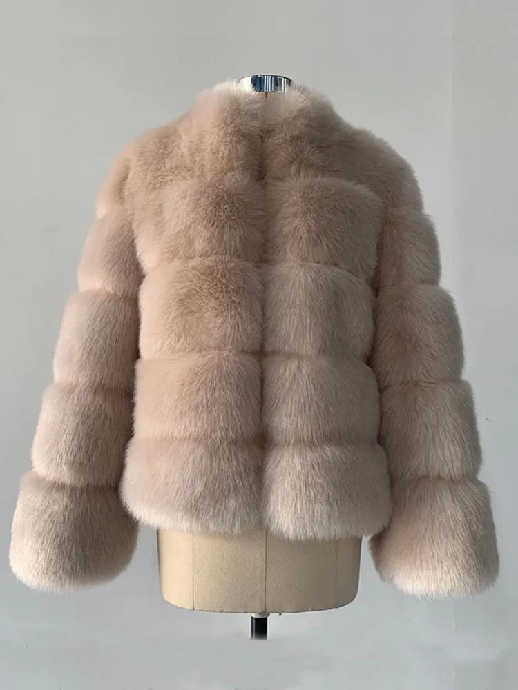 Trendy Faux Fur With Collar Winter Coat