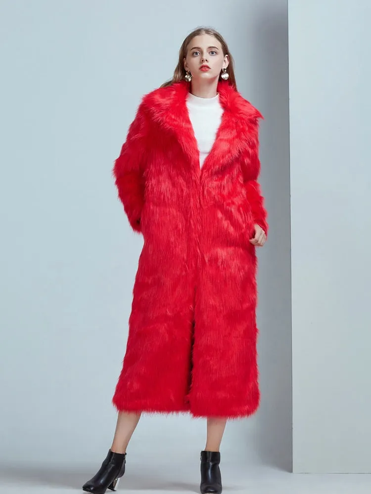 Trendy Long Faux Fur Coat