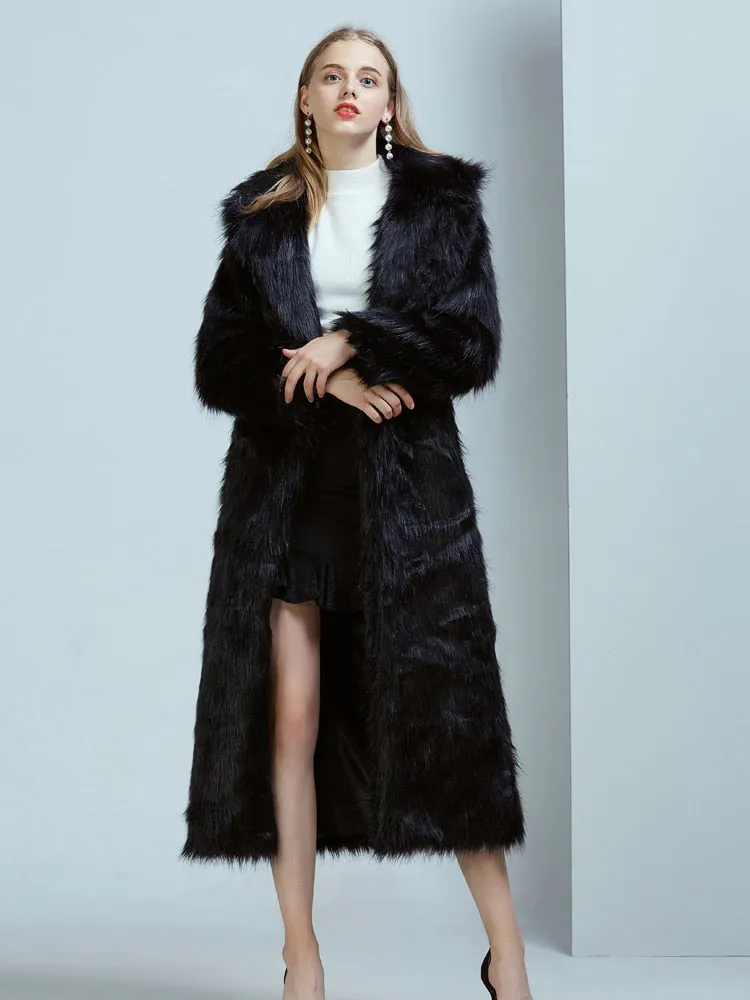 Trendy Long Faux Fur Coat