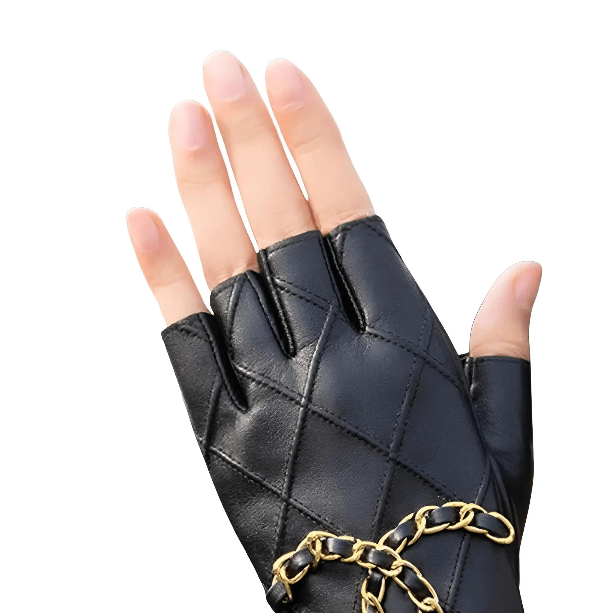 Women's Genuine Leather Half Finger Gloves Touch Screen Gloves Women Soft Leather Gloves Motorcycle Biker Fashio